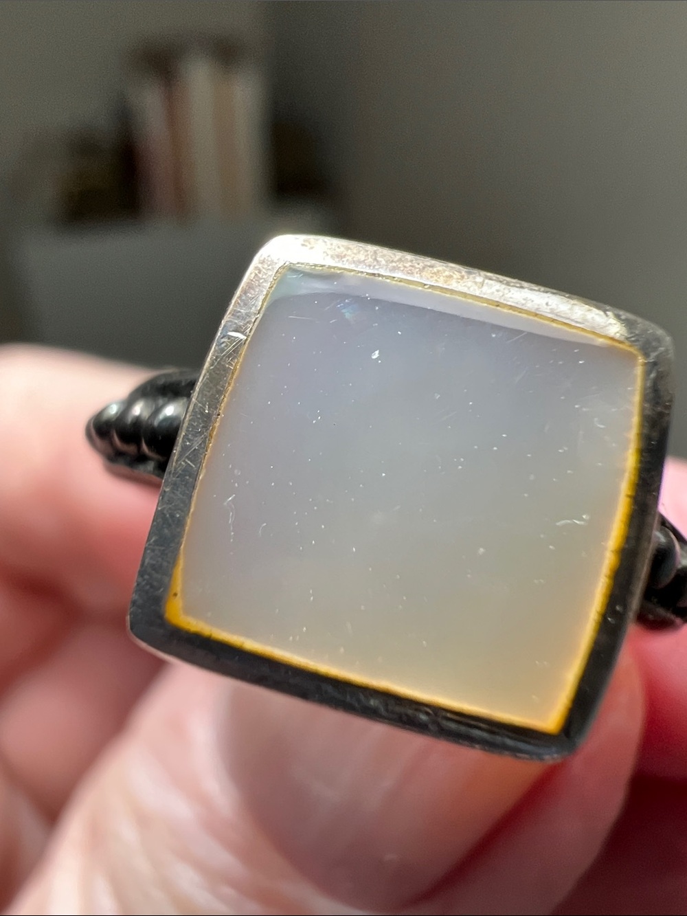 Square White Moonstone Ring in 925 Sterling Silver-Accent Bezel - Heirloom
